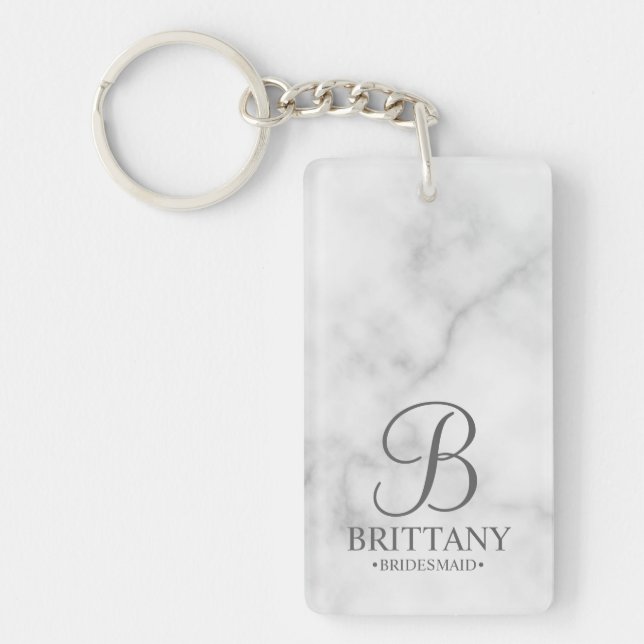 Marble Personalised Bridesmaid's Name and Monogram Key Ring (Front)