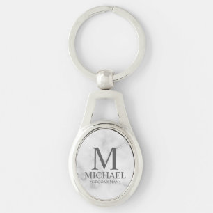 Marble Personalised Groomsman Name and Monogram Key Ring