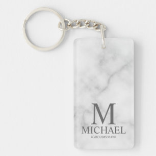 Marble Personalised Groomsman Name and Monogram Key Ring