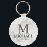 Marble Personalised Groomsman Name and Monogram Key Ring<br><div class="desc">Modern Black and White Personalised Groomsman Gifts featuring personalised monogram, groomsman's name and title in grey classic serif font style on white marble background. Also perfect for Best Man, Father of the Bride and more. Please note: The marble details are simulated in the artwork. No actual marble will be used...</div>