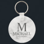 Marble Personalised Groomsman Name and Monogram Key Ring<br><div class="desc">Modern Black and White Personalised Groomsman Gifts featuring personalised monogram, groomsman's name and title in grey classic serif font style on white marble background. Also perfect for Best Man, Father of the Bride and more. Please note: The marble details are simulated in the artwork. No actual marble will be used...</div>