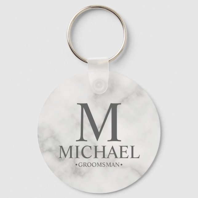 Marble Personalised Groomsman Name and Monogram Key Ring (Front)