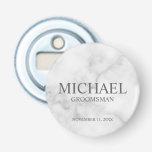 Marble Personalised Groomsman's Name and Monogram Bottle Opener<br><div class="desc">Modern Personalised Groomsman Gifts featuring personalised groomsman's name, title and wedding date in grey classic serif font style on white marble background. Also perfect for Best Man, Father of the Bride and more. Please note: The marble details are simulated in the artwork. No actual marble will be used in the...</div>