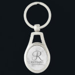 Marble Personalised Groomsman's Name and Monogram Key Ring<br><div class="desc">Elegant Black and White Personalised Groomsman Gifts featuring personalised monogram in grey elegant script font style with groomsman's name and title in classic serif font style on white marble background. Also perfect for best man, father of the bride, bridesmaid, maid of honour, flower girl, mother of the bride and more....</div>