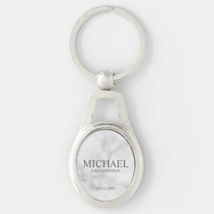 Marble Personalised Groomsman's Name and Monogram Key Ring
