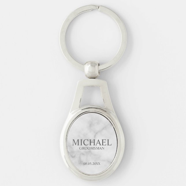 Marble Personalised Groomsman's Name and Monogram Key Ring (Front)