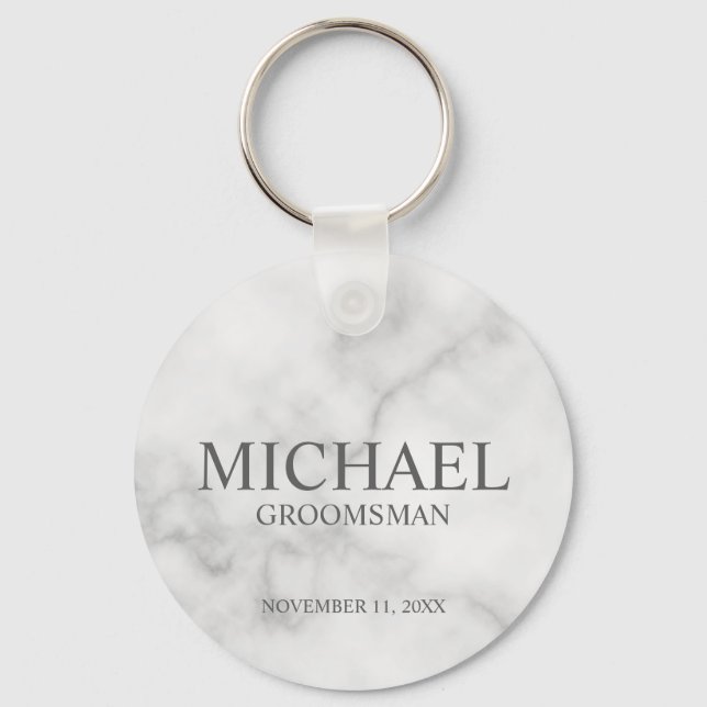 Marble Personalised Groomsman's Name and Monogram Key Ring (Front)