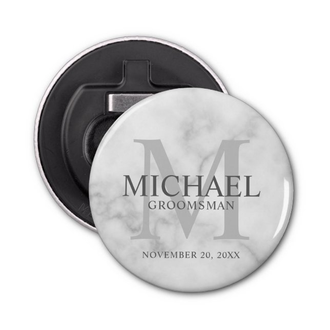 Marble Personalised Groomsmen's name and monogram Bottle Opener (Front)