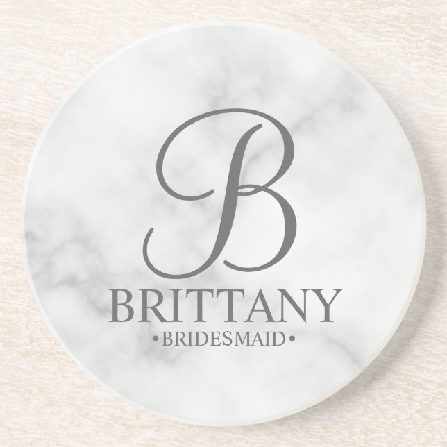 Marble Personalised Monogram and Name Bridesmaid Coaster (Front)