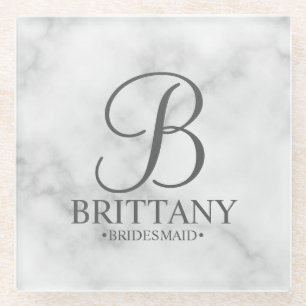 Marble Personalised Monogram and Name Bridesmaid Glass Coaster