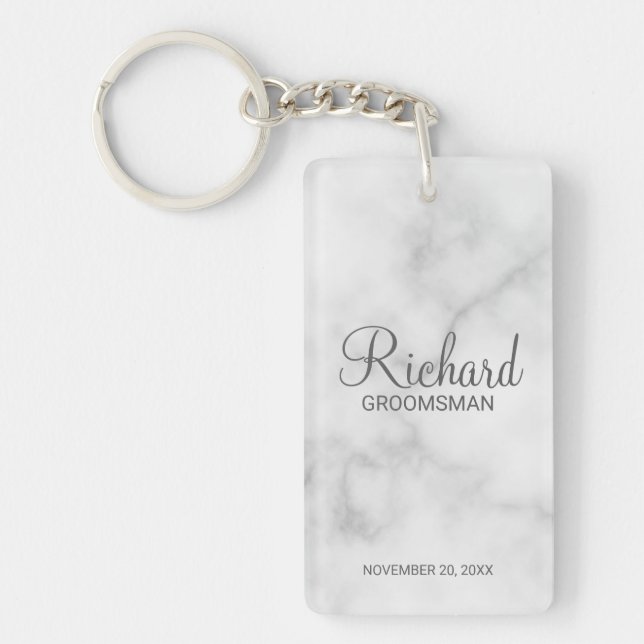 Marble Personalised Name and Monogram Groomsman Key Ring (Front)