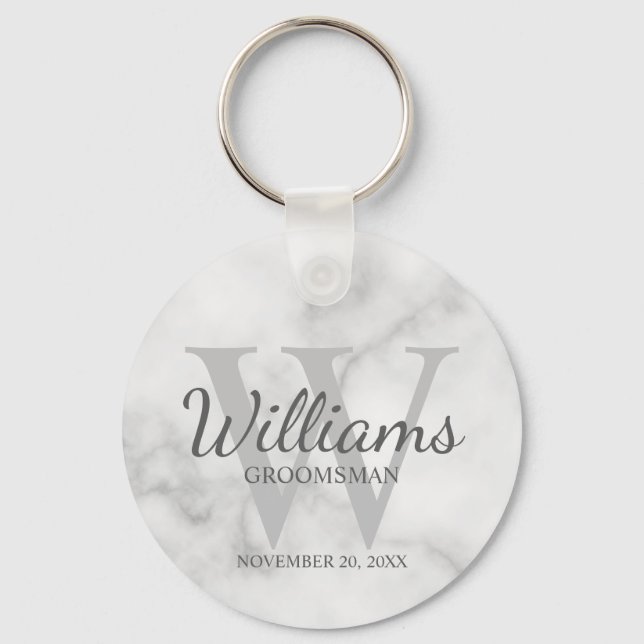 Marble Personalised Script Groomsmen Key Ring (Front)