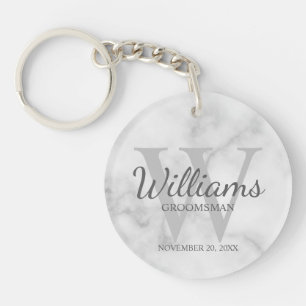 Marble Personalised Script Groomsmen  Key Ring