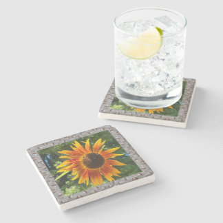 Marble photo coaster with orange sunflower 2 