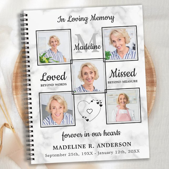 Marble Photo Collage Budget Funeral GuestBook Notebook (Creator Uploaded)