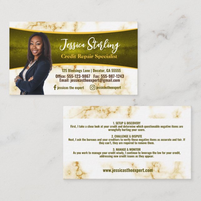 Marble Photo Credit Repair Business Card (Front/Back)