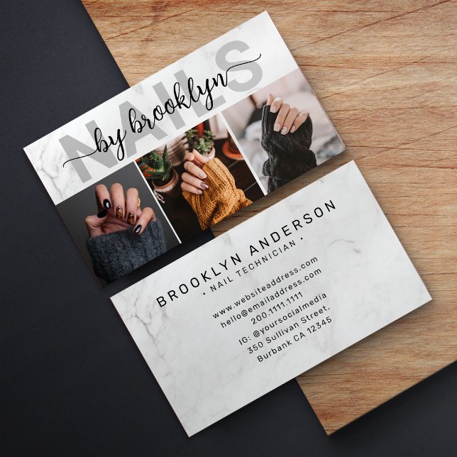 Marble Photo Typography Nail Artist Business Card (Creator Uploaded)