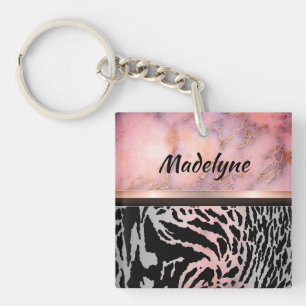 Marble Pink Chic Tiger Safari Print  Key Ring