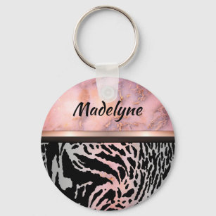 Marble Pink Chic Tiger Safari Print   Key Ring