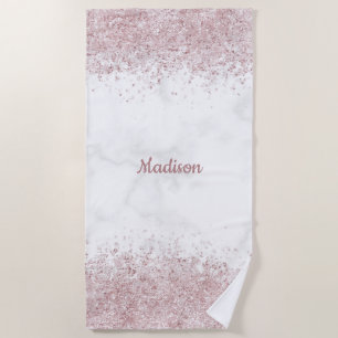 Marble & Pink Glitter  Beach Towel