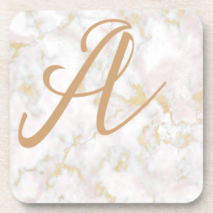 marble pink gold pattern tile coaster