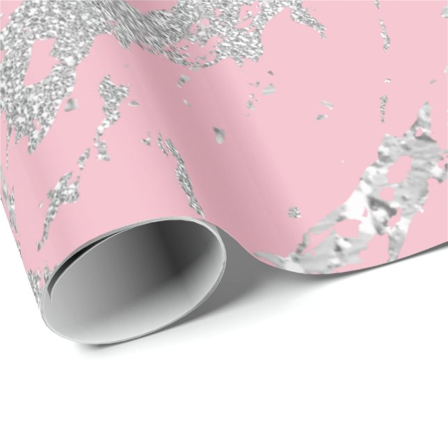 Marble Pink Metal Silver Grey Strokes Abstract VIP Wrapping Paper (Roll Corner)