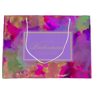 Marble pink, purple, gold bridesmaid large gift bag
