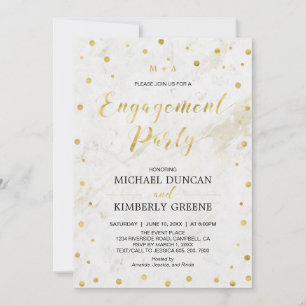 Marble & Polka dot   Modern Gold Engagement Party Invitation