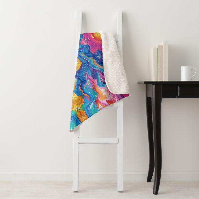 marble, rainbow colours, geometric design, colourf sherpa blanket (In Situ)