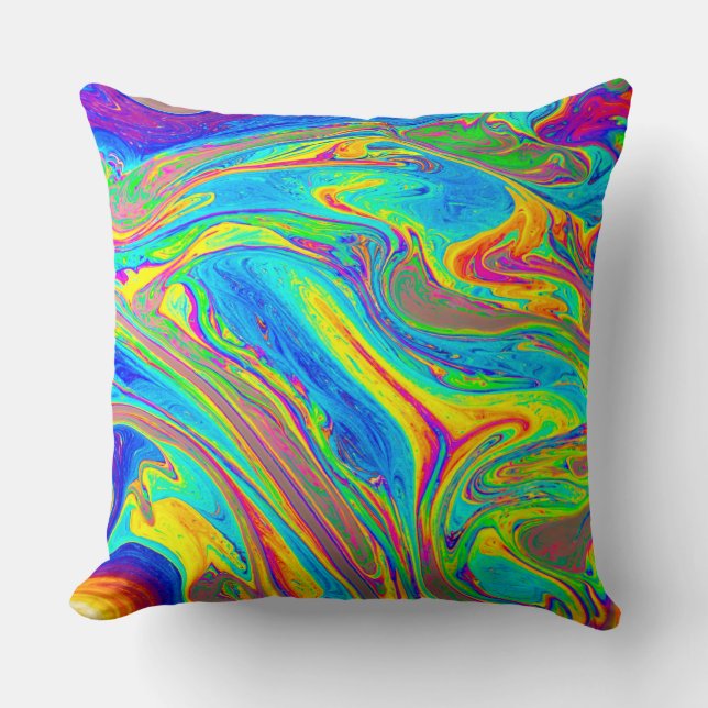 Marble Rainbow Swirls Bright and Beautiful Cushion (Front)