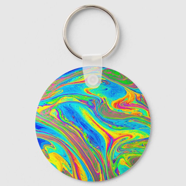 Marble Rainbow Swirls Bright and Beautiful Key Ring (Front)