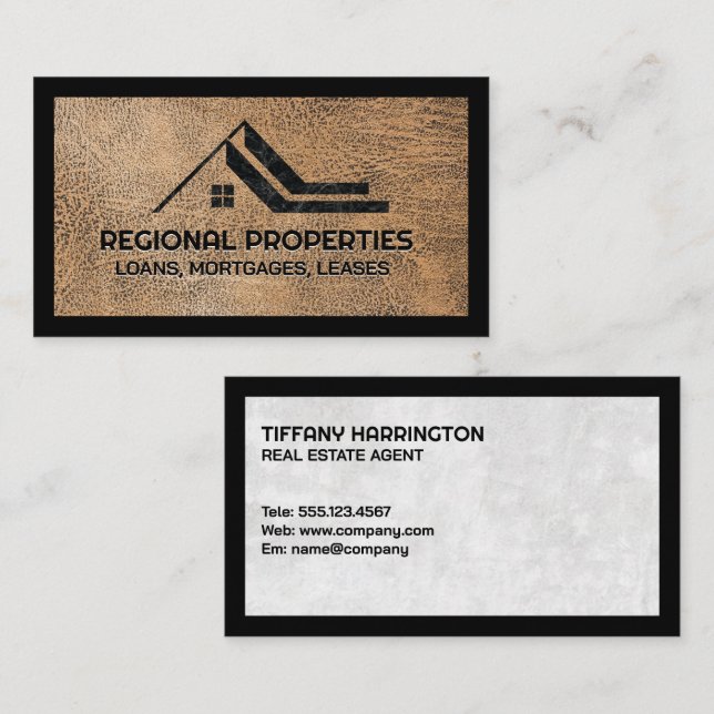 Marble Realtor Logo | Brown Leather Texture Business Card (Front/Back)