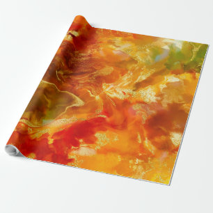 Marble red orange, gold, print wrapping paper