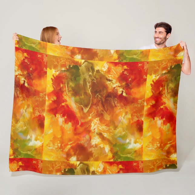 Marble red, orange, gold, yellow  fleece blanket (In Situ)