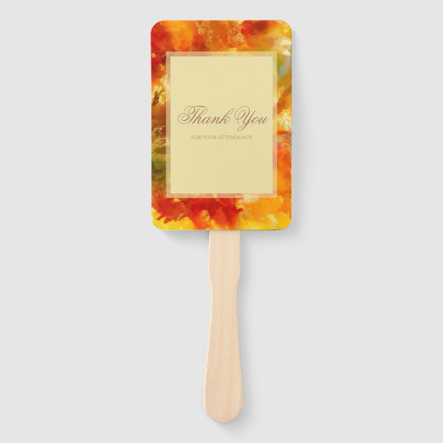 Marble red, orange, gold, yellow marble hand fan (Front)