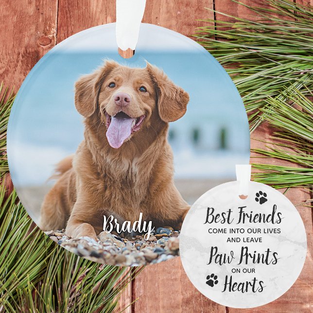 Marble Remembrance Quote Dog Photo Pet Memorial Ornament (Creator Uploaded)