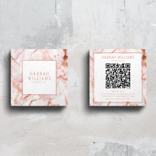 Marble Rose Gold Agate QR Code Girly Trendy Square Business Card