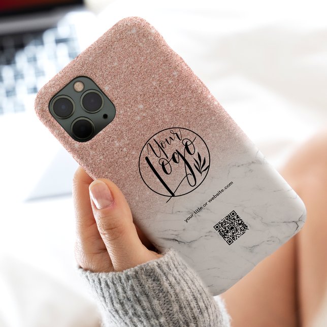 Marble rose gold business corporate logo qr code Case-Mate iPhone case (Marble rose gold business corporate logo qr code Case-Mate iPhone case)