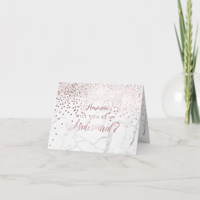 Marble/Rose Gold/Confetti Will You.. Bridesmaid Invitation (Front)