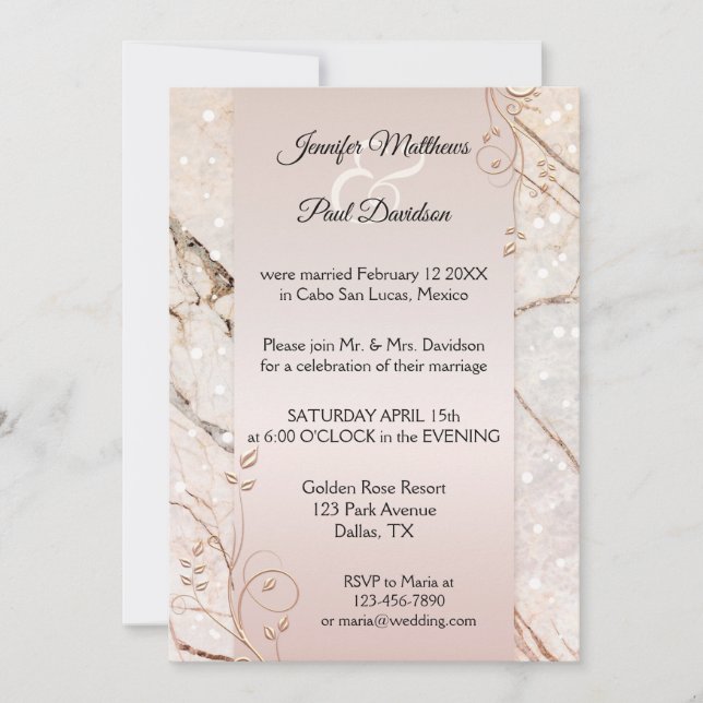 Marble Rose Gold Floral Post Wedding Invitation (Front)