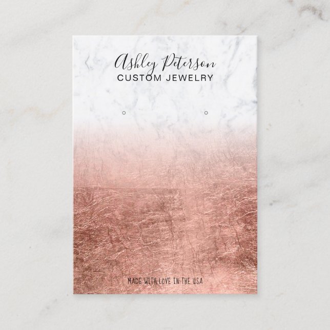 Marble rose gold foil jewelry earring display business card (Front)