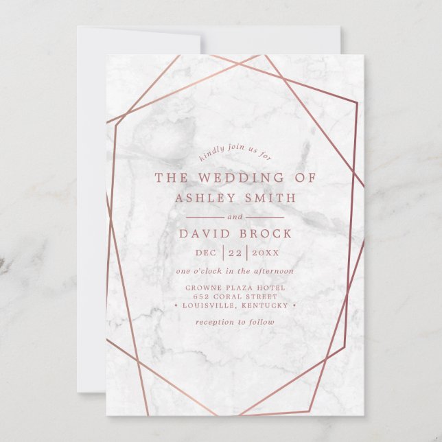 Marble Rose Gold Geometric Wedding Invitation (Front)