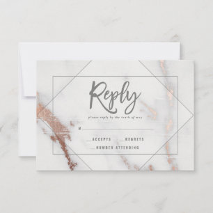 Marble, rose gold, geometric wedding reply r.s.v.p RSVP card