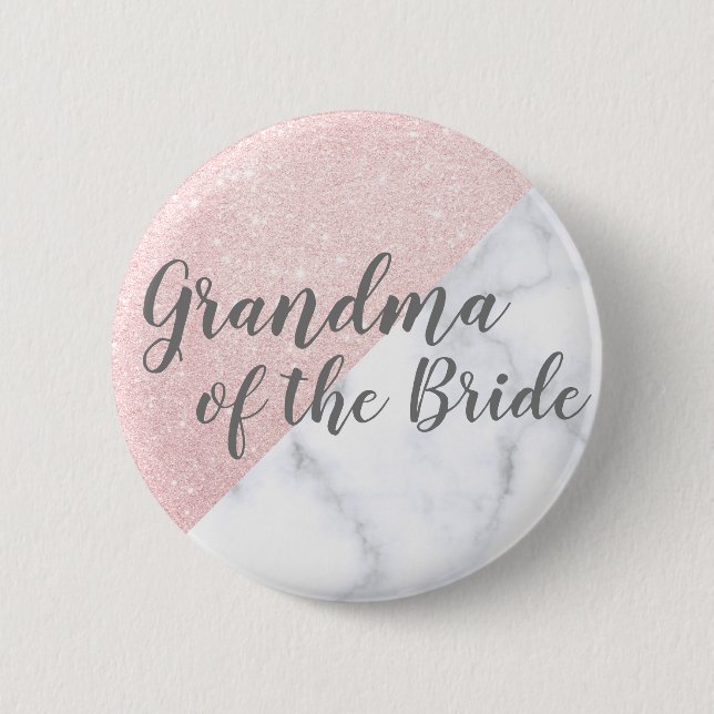 Marble & rose gold glitter grandma of the bride 6 cm round badge (Front)