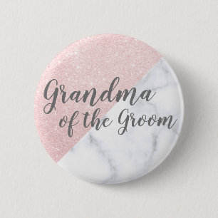 Marble & rose gold glitter grandma of the groom 6 cm round badge