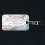 Marble Rose Gold Glitter Teal Script Monogram Luggage Tag<br><div class="desc">Modern, stylish luggage tag featuring grey and white marble with rose gold glitter veins and hints of teal or turquoise and purple agate geode personalised with chic handwritten script monogram initials in an editable rose gold colour and name in grey. Use one, two or three initials for your monogram and...</div>