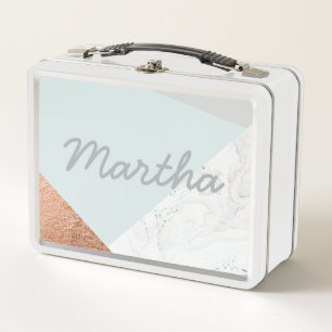 Marble, rose gold, grey and blue lunch box