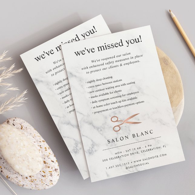 Marble & Rose Gold Hair Salon Business Reopening Flyer (Creator Uploaded)