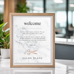 Marble & Rose Gold Hair Salon Covid Safety Welcome Poster