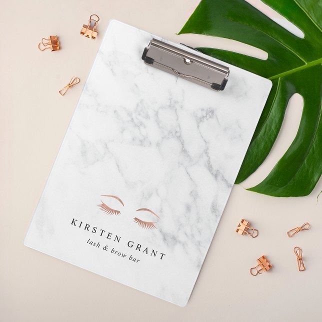 Marble & Rose Gold Lashes & Brows Beauty Logo Clipboard (Creator Uploaded)